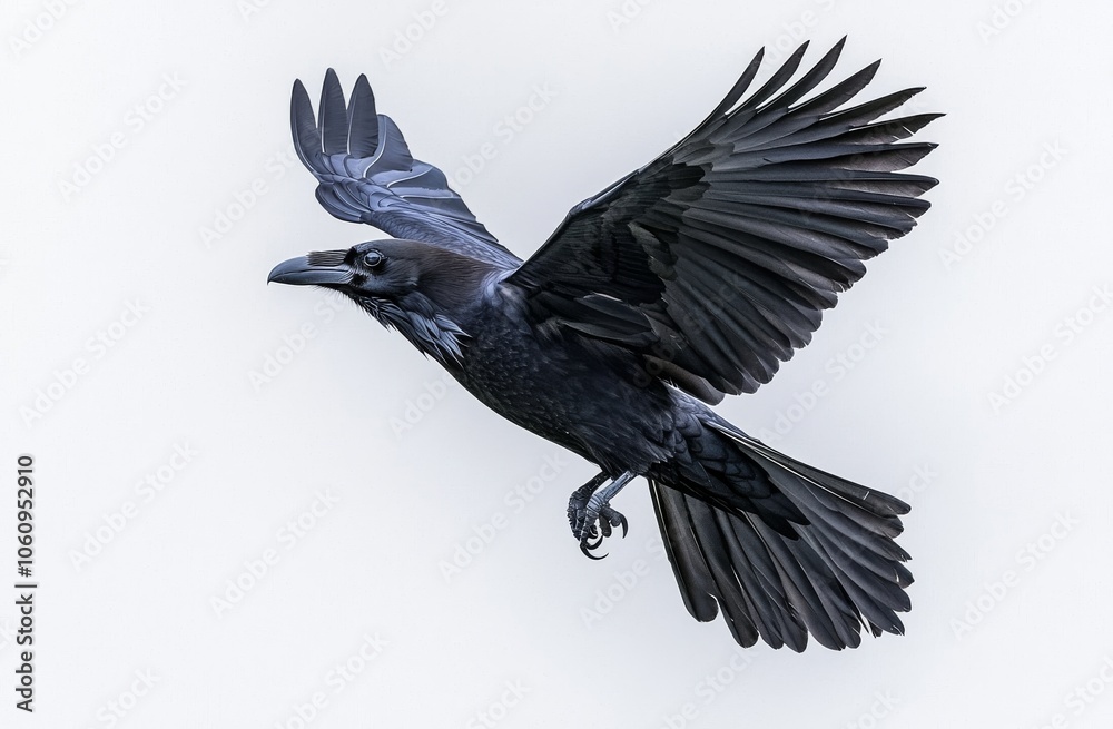 Fototapeta premium On a transparent background, a beautiful raven (Corvus corax) flies
