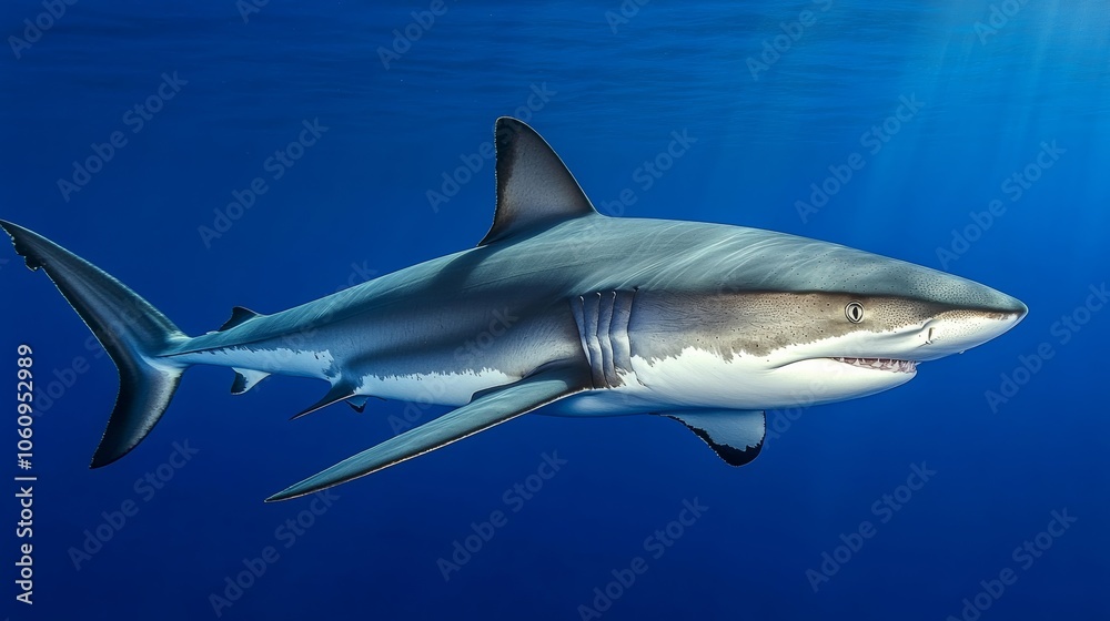 Fototapeta premium Shark Swimming Gracefully in Blue Ocean