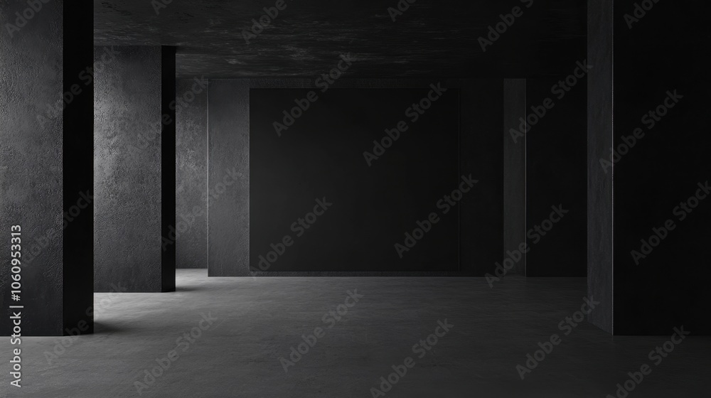 Dark and empty industrial room with concrete pillars and floor. Dark and empty industrial room with concrete pillars and floor.
