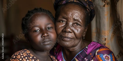 A grandmother and granddaughter share a tender moment. AI.