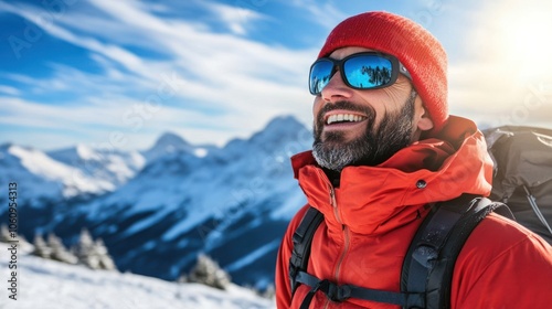 Happy Hiker in Snowy Mountain