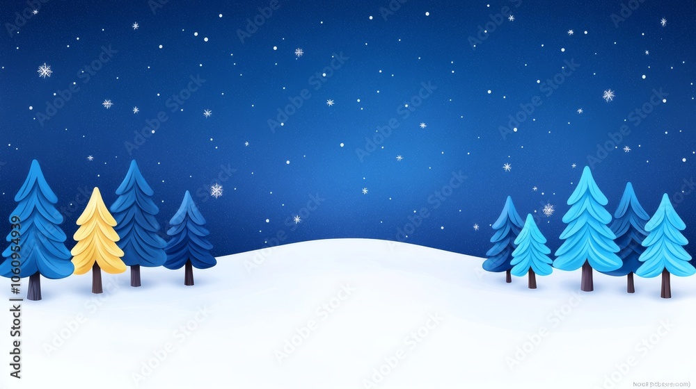 Obraz premium A starry sky over a light snowy winter night is illustrated in this Illustration.