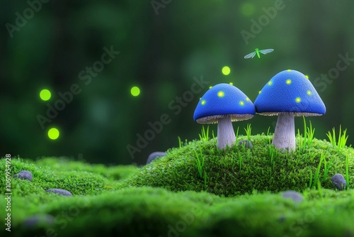 Wallpaper Mural Fireflies and glowing mushrooms in a magical forest Torontodigital.ca