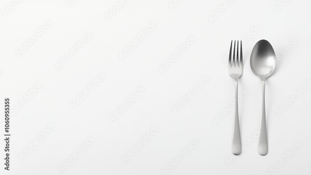 Minimalist white fork and spoon on a clean white background, highlighting simplicity and elegance. Everyday things used for dining. Minimalist white fork and spoon on a clean white background, highlighting simplicity and elegance. Everyday things used for dining.
