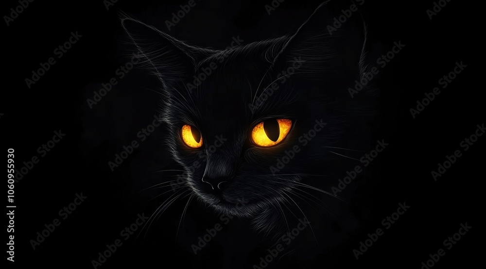 A black cat with glowing eyes in the darkness
A black cat with glowing eyes in the darkness