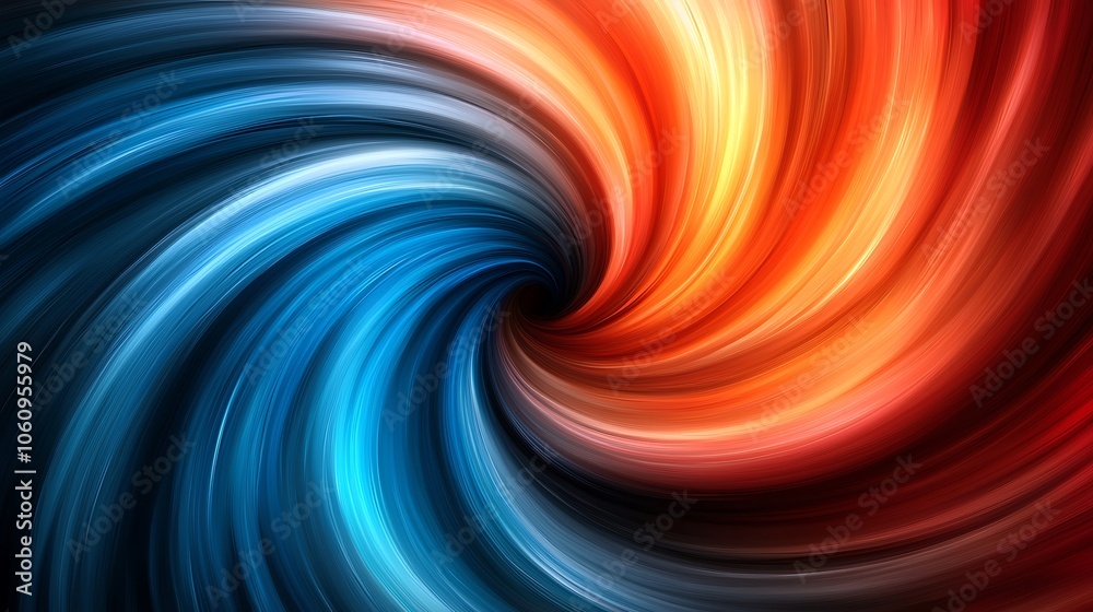 Abstract swirling blue and orange vortex with a dark center.