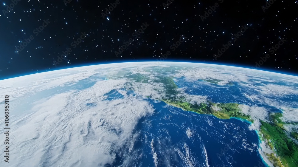 Fototapeta premium Observed from a space shuttle, the sun shines brightly over the horizon of Earth