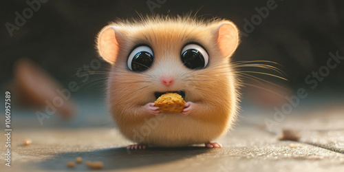 A hamster with giant round eyes and cheeks that appear disproportionately large and puffed up photo