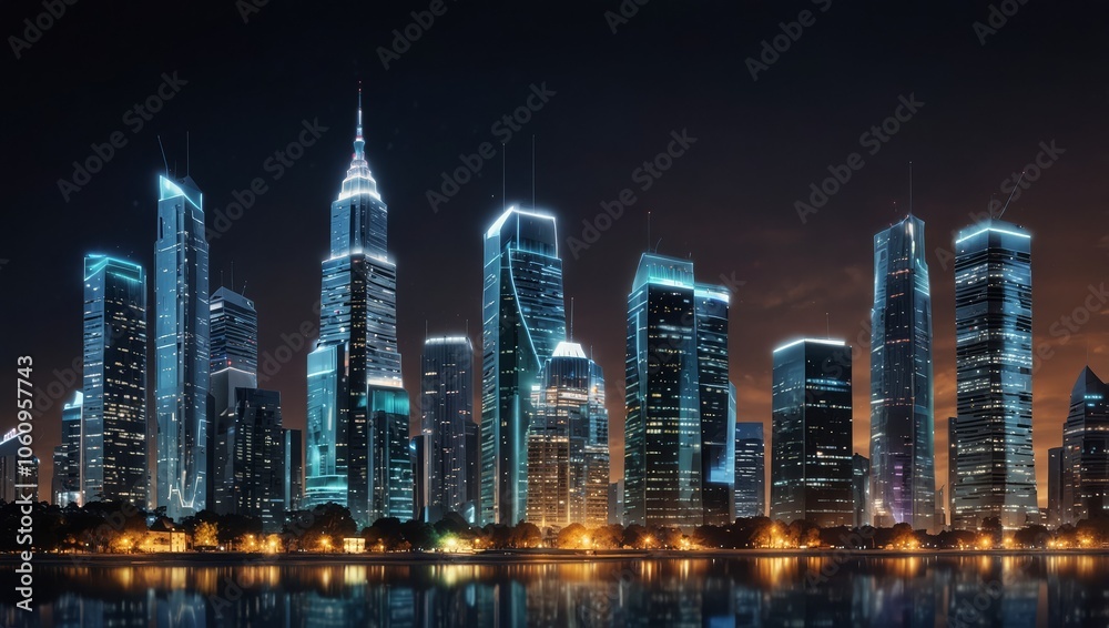 Fototapeta premium Smart city An intelligent building automation system concept with binary code data flow showcasing technology in urban architecture