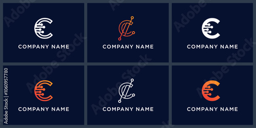 Vector set letter C smart tech logo design