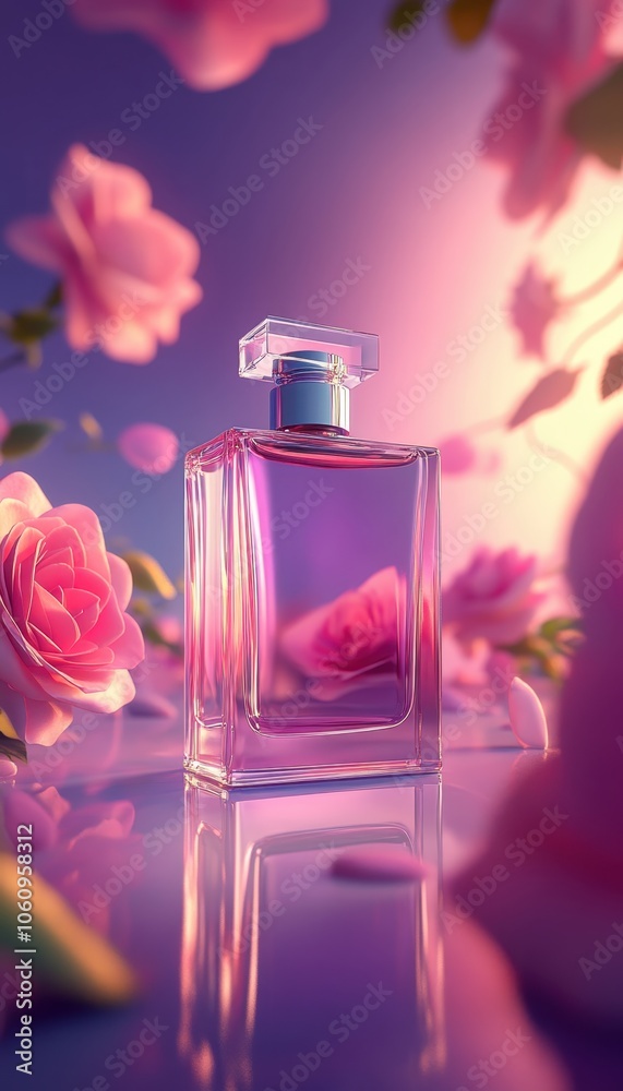 Perfume Bottle with Roses and Soft Lighting Perfume Bottle with Roses and Soft Lighting