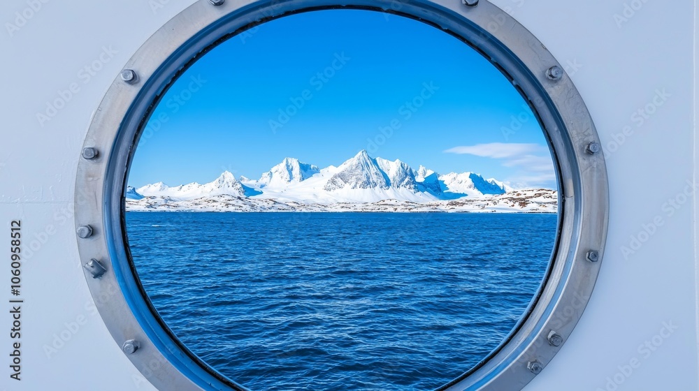 Fototapeta premium A view of snowcovered mountains in Bullauge was captured by the Antarktis Kreuzfahrt South Georgia