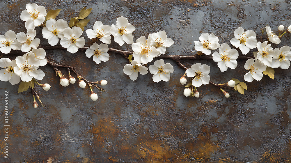 A spring border background adorned with white blossoms A spring border background adorned with white blossoms