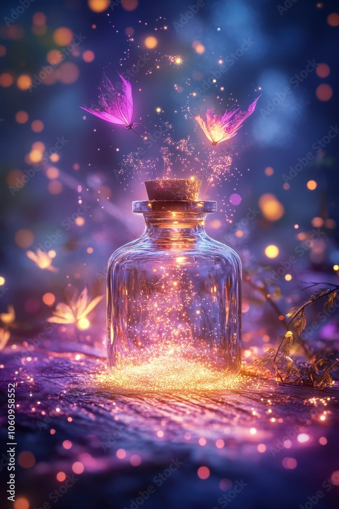 Magic Potion Bottle with Glowing Sparkles Magic Potion Bottle with Glowing Sparkles