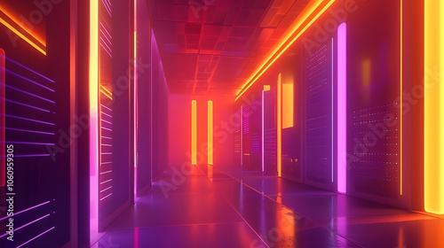 Modern data center with glowing servers  photo