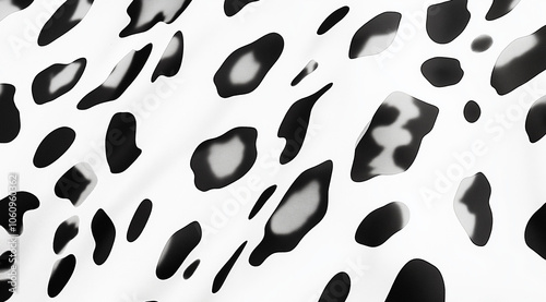 Leopard fur-inspired pattern featuring dense, small black spots and organic shapes scattered across a white canvas, giving a natural animal print appearance photo