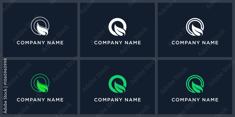 set abstract letter Q leaf logo design set abstract letter Q leaf logo design