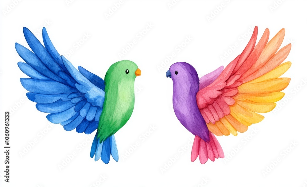Fototapeta premium Isolated on white, abstract colorful parrot wings rainbow