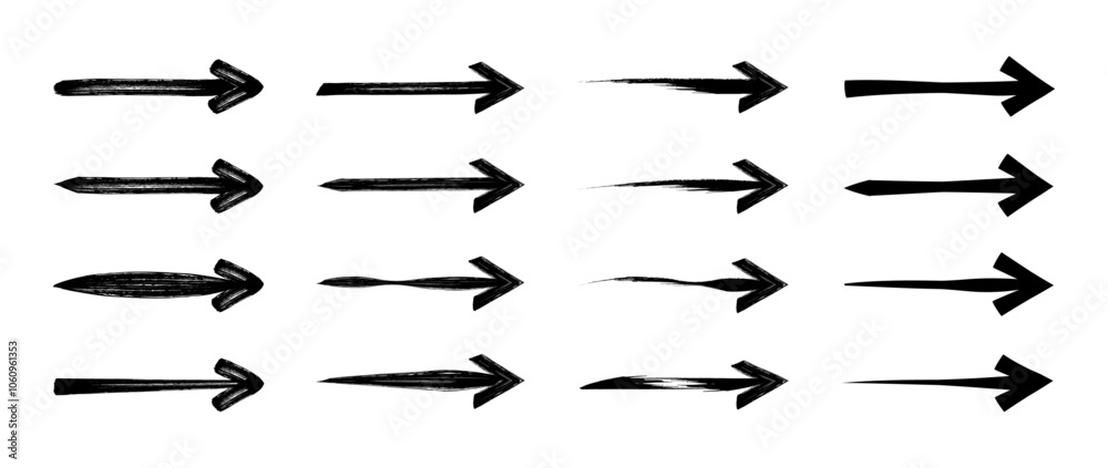 Grunge vector arrow brush set. Grunge doodle hand-drawn charcoal chalk arrows on a white background—scribble symbols of direction pointers and swirl arrow elements for the infographic. Grunge vector arrow brush set. Grunge doodle hand-drawn charcoal chalk arrows on a white background—scribble symbols of direction pointers and swirl arrow elements for the infographic.
