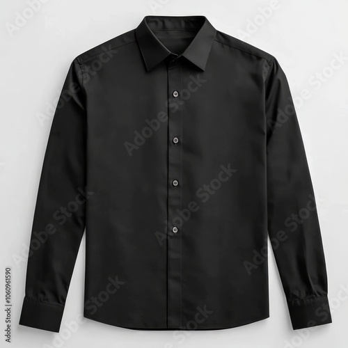 Classic black long-sleeve dress shirt with button-down collar.