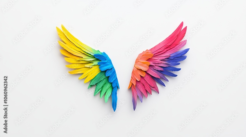 An illustration of a vibrant and colorful bird wing on a white background An illustration of a vibrant and colorful bird wing on a white background