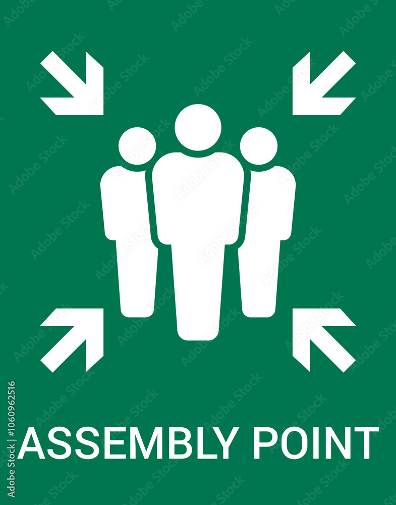 Emergency evacuation assembly point sign. Assembly point icon. Safety Signs. Evacuation Plan. Vector illustration Emergency evacuation assembly point sign. Assembly point icon. Safety Signs. Evacuation Plan. Vector illustration