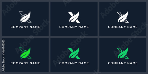 set abstract letter X leaf logo design