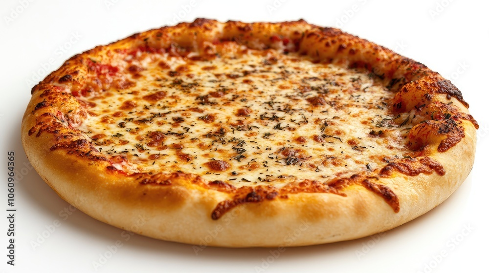 Delicious Italian pizza with gooey cheese and herbs, on a plain white background. Delicious Italian pizza with gooey cheese and herbs, on a plain white background.