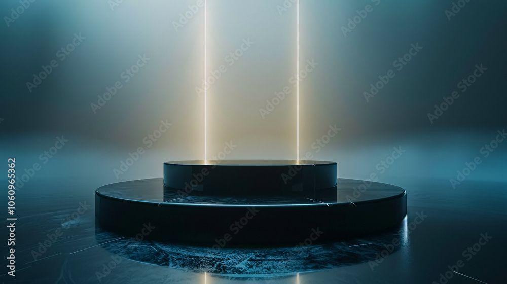 Futuristic Dark Podium with Light and Reflection Background Futuristic Dark Podium with Light and Reflection Background