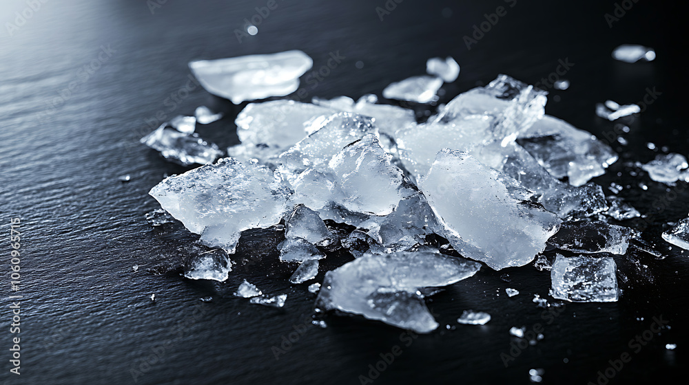 Crushed ice scattered across a dark background, depicting the motion of ice pieces dispersing Crushed ice scattered across a dark background, depicting the motion of ice pieces dispersing