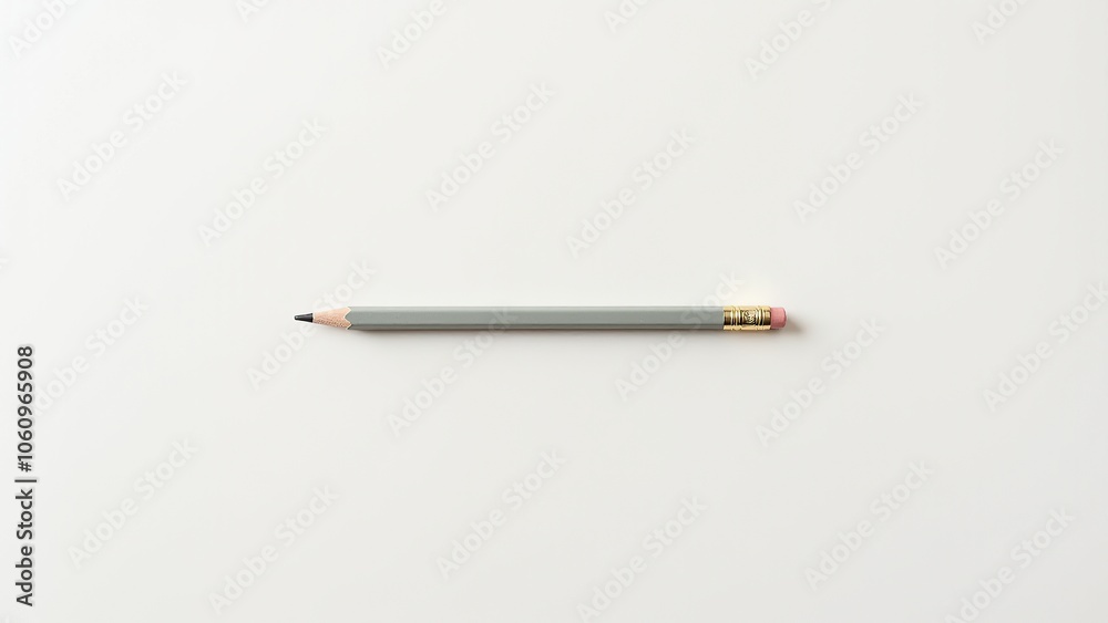 Close-up of a sharpened pencil with a light gray body on a white background, ideal for writing or drawing. Everyday things for creativity and work. Close-up of a sharpened pencil with a light gray body on a white background, ideal for writing or drawing. Everyday things for creativity and work.