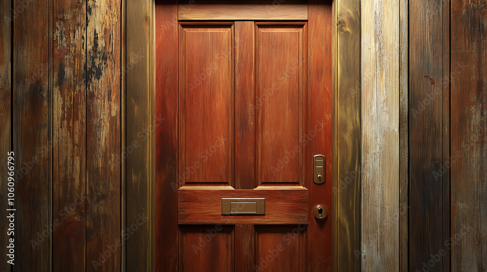 Doorway with digital locking on wood door, Digital door handle with wood oak door panel Doorway with digital locking on wood door, Digital door handle with wood oak door panel