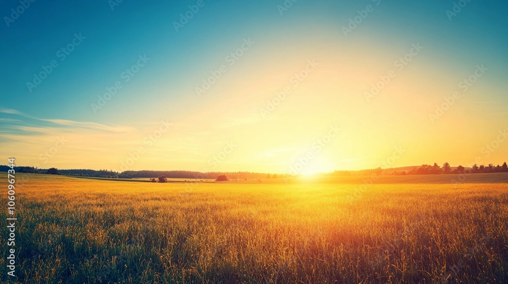 Golden Sunset Over a Lush Field Golden Sunset Over a Lush Field