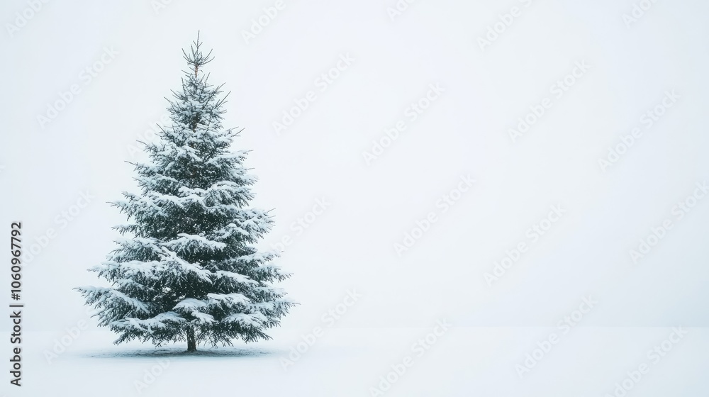 Snow-covered Christmas tree in natural green, standing against a clean white background.
