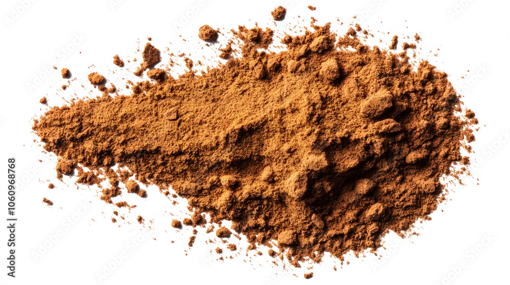 Set cinnamon powder scattered isolated on white, texture, macro Set cinnamon powder scattered isolated on white, texture, macro