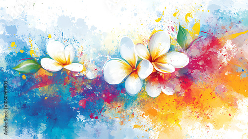 Fototapeta Naklejka Na Ścianę i Meble -  HELLO MAY, spring colorful watercolor floral background vector illustration with white space in the middle, beautiful flowers and splashes of color