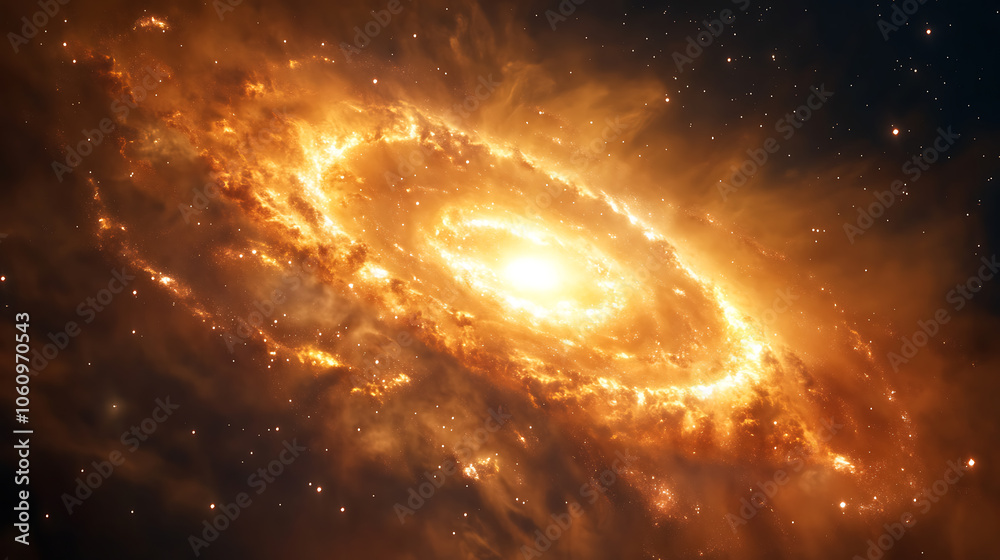 Illustration of a galaxy formation with swirling galaxies Interstellar gas clouds And bright star clusters in a vivid cosmic landscape Illustration of a galaxy formation with swirling galaxies Interstellar gas clouds And bright star clusters in a vivid cosmic landscape
