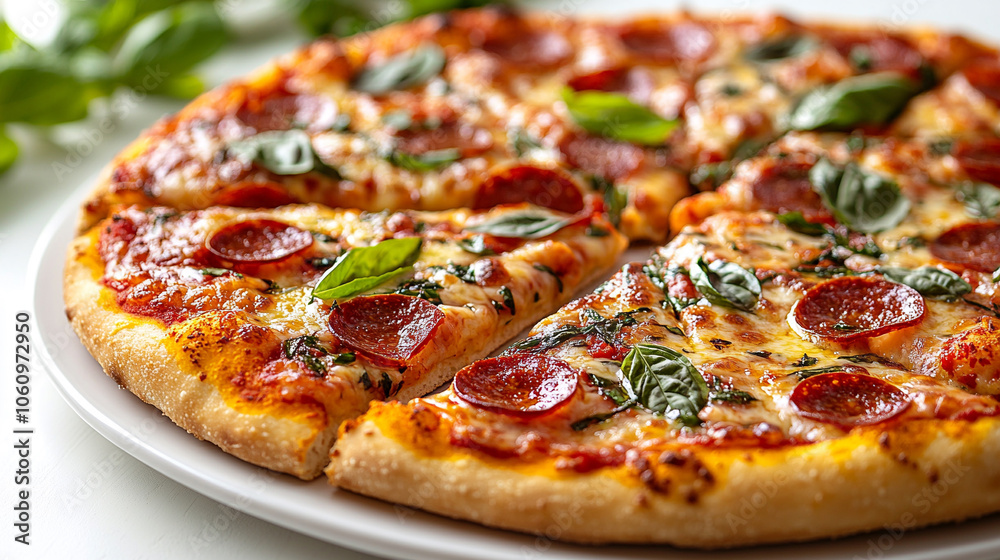 Close up of american style pizza with paperoni topping. Close up of american style pizza with paperoni topping.