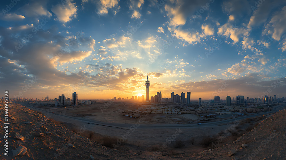 Daytime landscapes of the Kingdom of Saudi Arabia, highlighting the Riyadh Tower (Kingdom Tower) and the Riyadh skyline during the day Daytime landscapes of the Kingdom of Saudi Arabia, highlighting the Riyadh Tower (Kingdom Tower) and the Riyadh skyline during the day