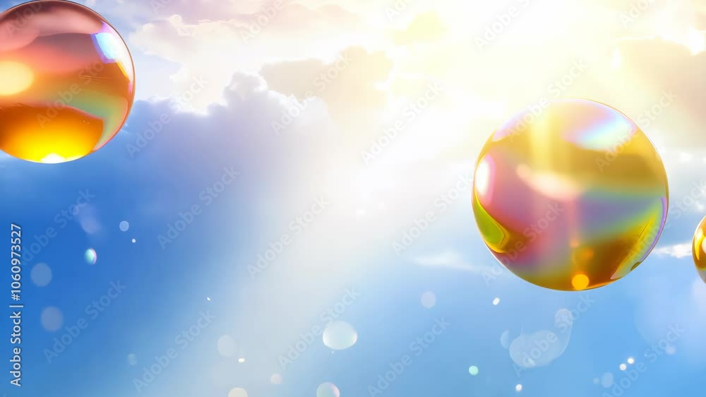 Floating Bubbles in Bright Sky with Sunlight Floating Bubbles in Bright Sky with Sunlight