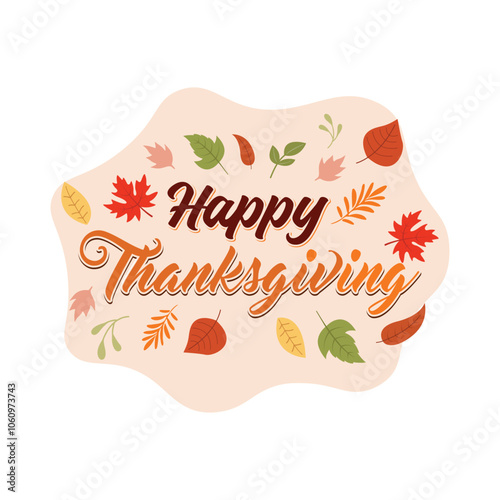 Thanks giving wish vector text illustration, happy thanksgiving day vector outline illustration with leafs, maple leafs