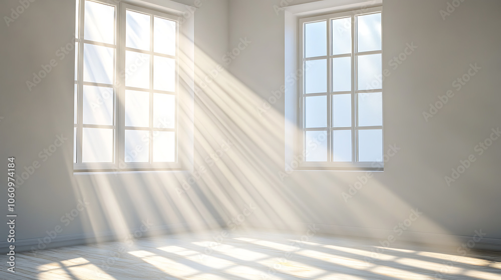 Fototapeta premium New Plastic window frames, Sun rays coming through the window