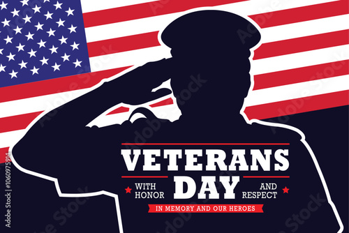 happy veterans day with blue background and american flag