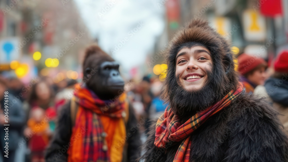 Happy man in gorilla costume Happy man in gorilla costume