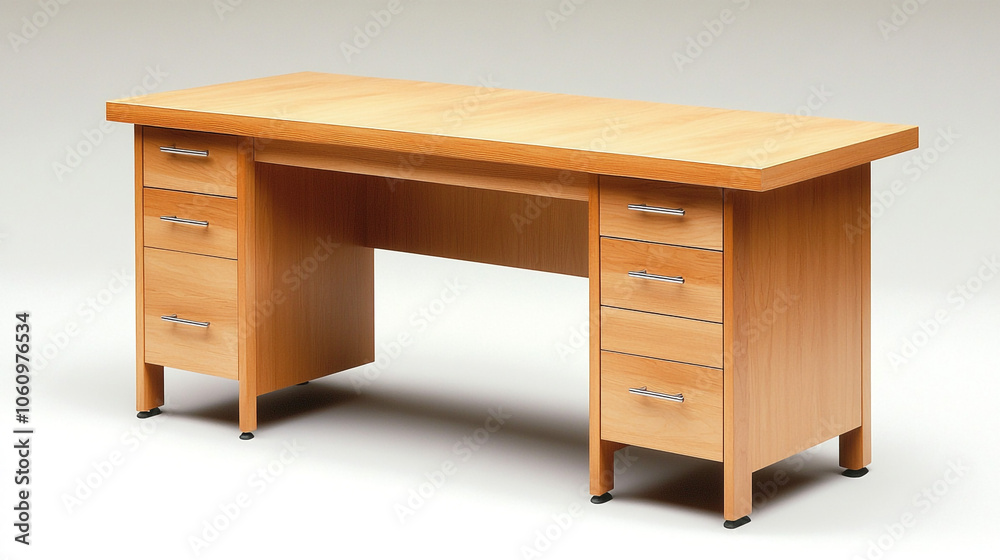 Modern Wooden Office Desk with Drawers and Chrome Handles Modern Wooden Office Desk with Drawers and Chrome Handles