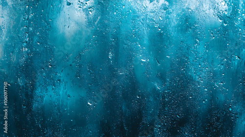 abstract background with rain droplets on window creating blue aqua texture romantic overlay for stormy weather