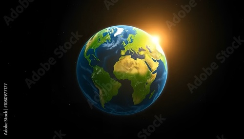 Earth planet illuminated by sunlight in space, vibrant view of the globe, astronomy concept 