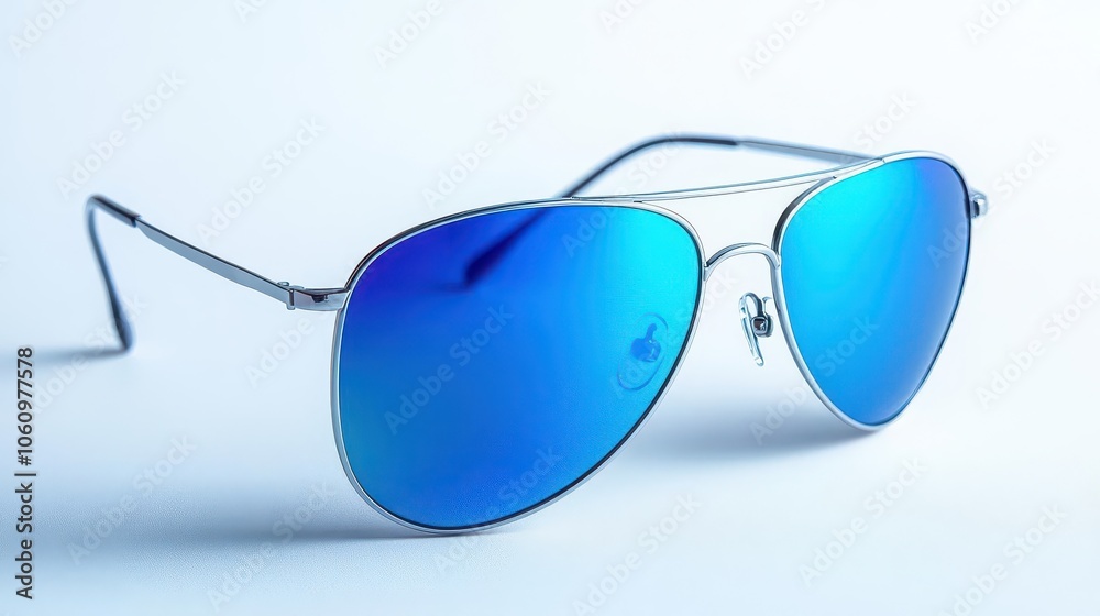 sleek mirrored aviator sunglasses isolated on a pristine white background, reflecting light and showcasing their stylish design, ideal for fashion and accessory visuals sleek mirrored aviator sunglasses isolated on a pristine white background, reflecting light and showcasing their stylish design, ideal for fashion and accessory visuals