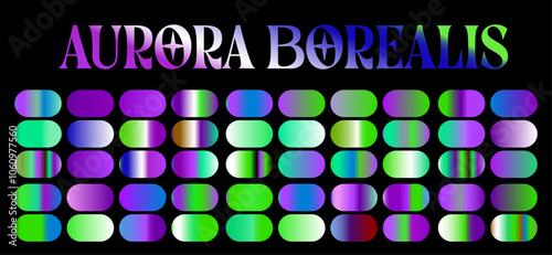 Colorful vector gradients of green, purple and blue colors of bright shades similar to northern lights.