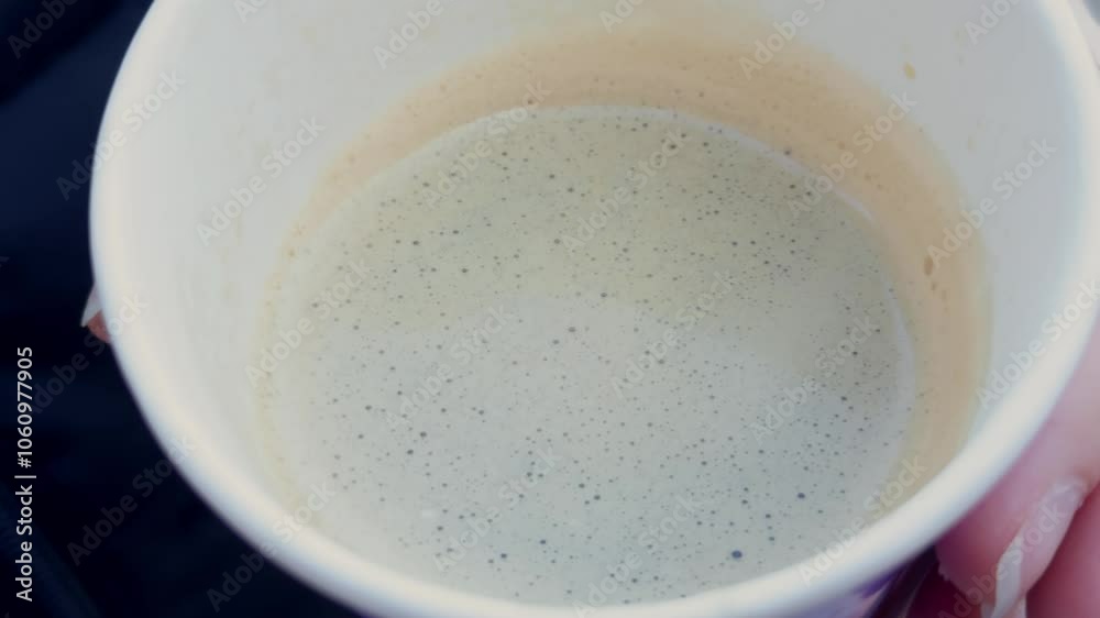 Hot coffee milk in cup close up Hot coffee milk in cup close up